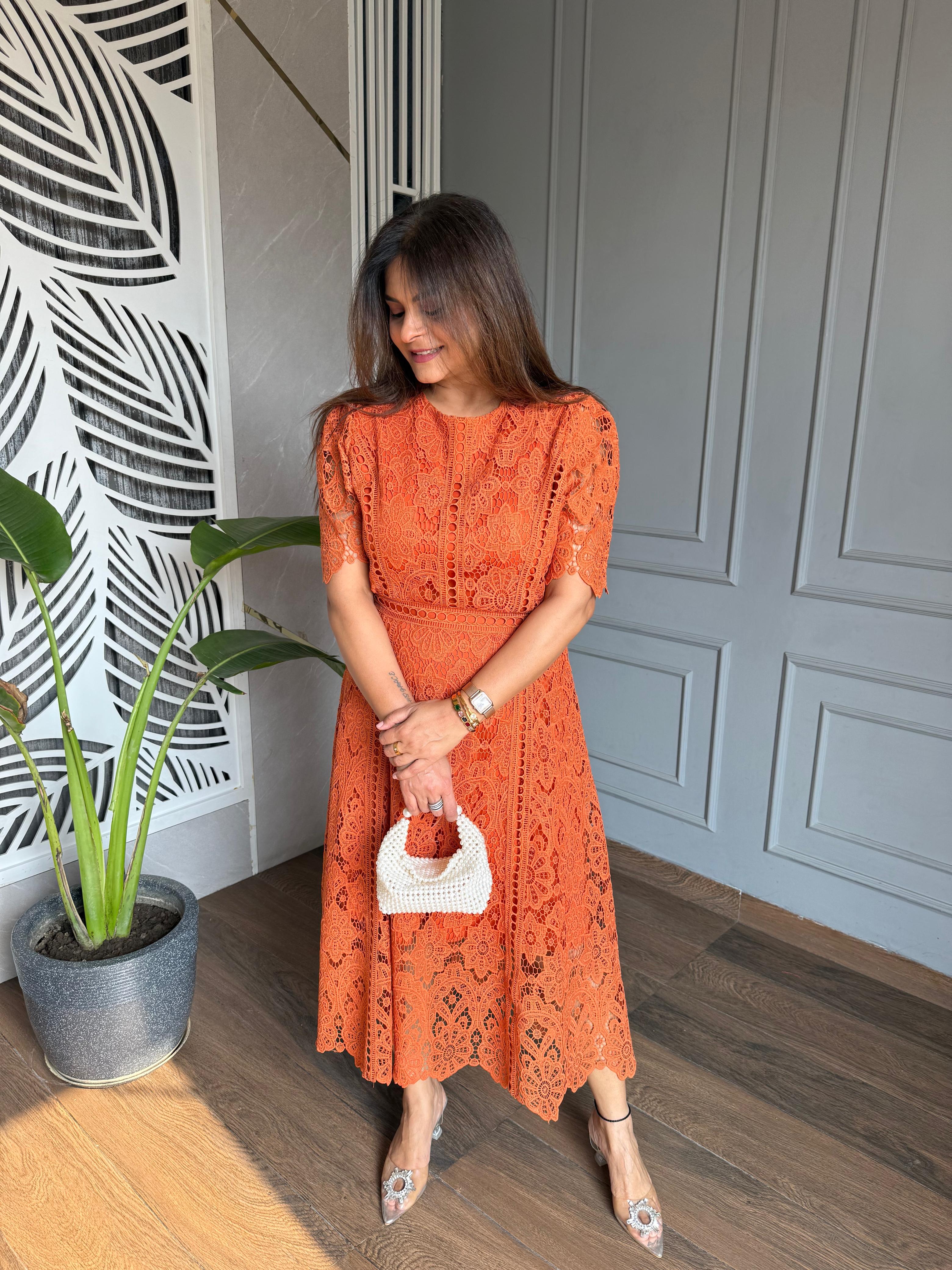 Cotton crochet calf length dress (Love)