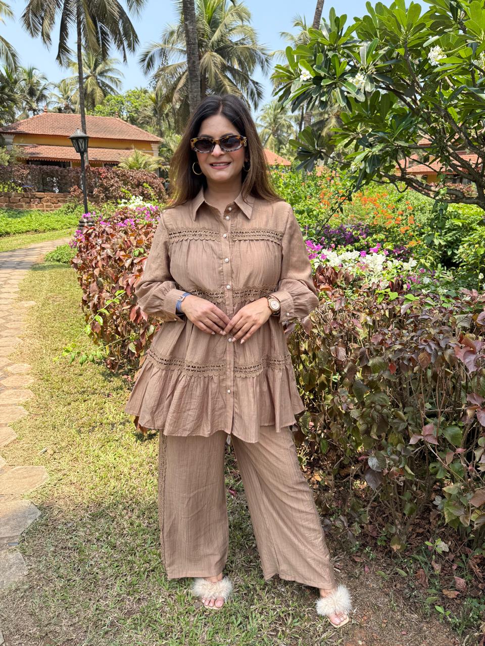 Imported fabric loose a line co-ord set (Leaf)