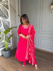PURE CREPE A LINE SUITS WITH BANARASI DUPATTA