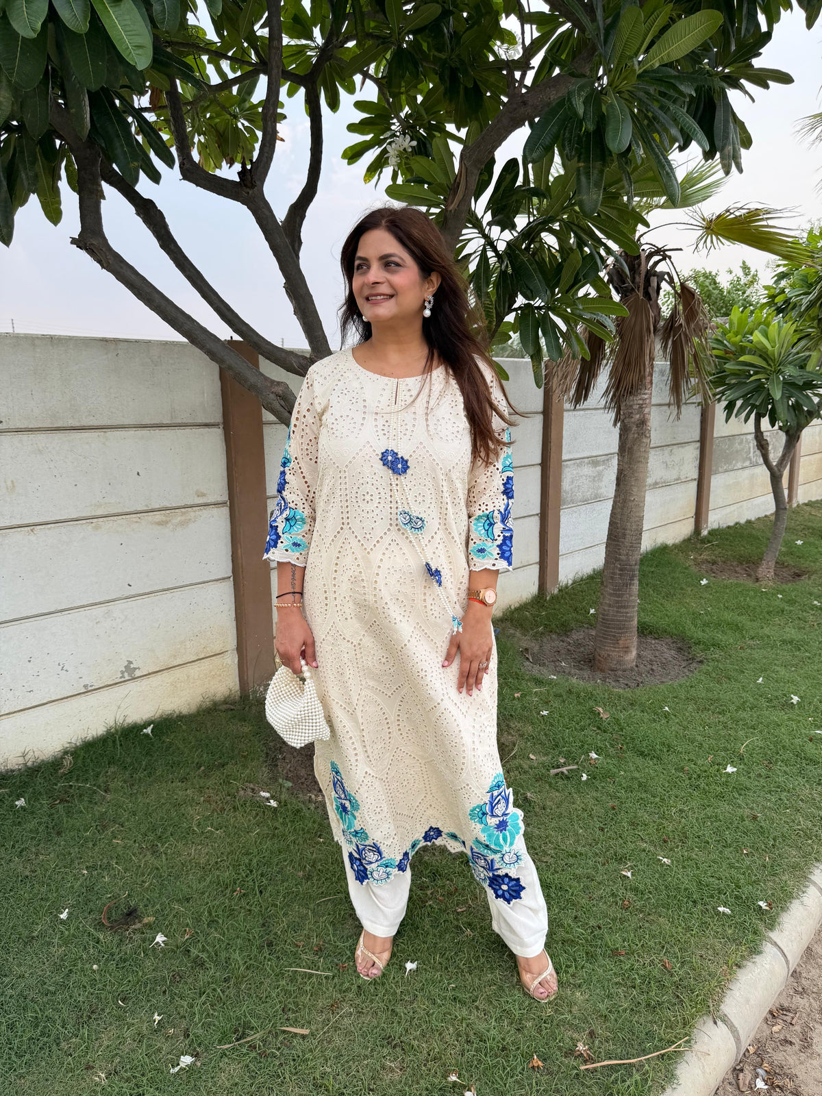 Pure cotton embroidered long co-ord set (Avira)