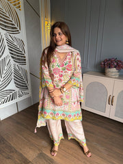 Beautiful embroidered tissue suit with full cotton lining (Sudha)