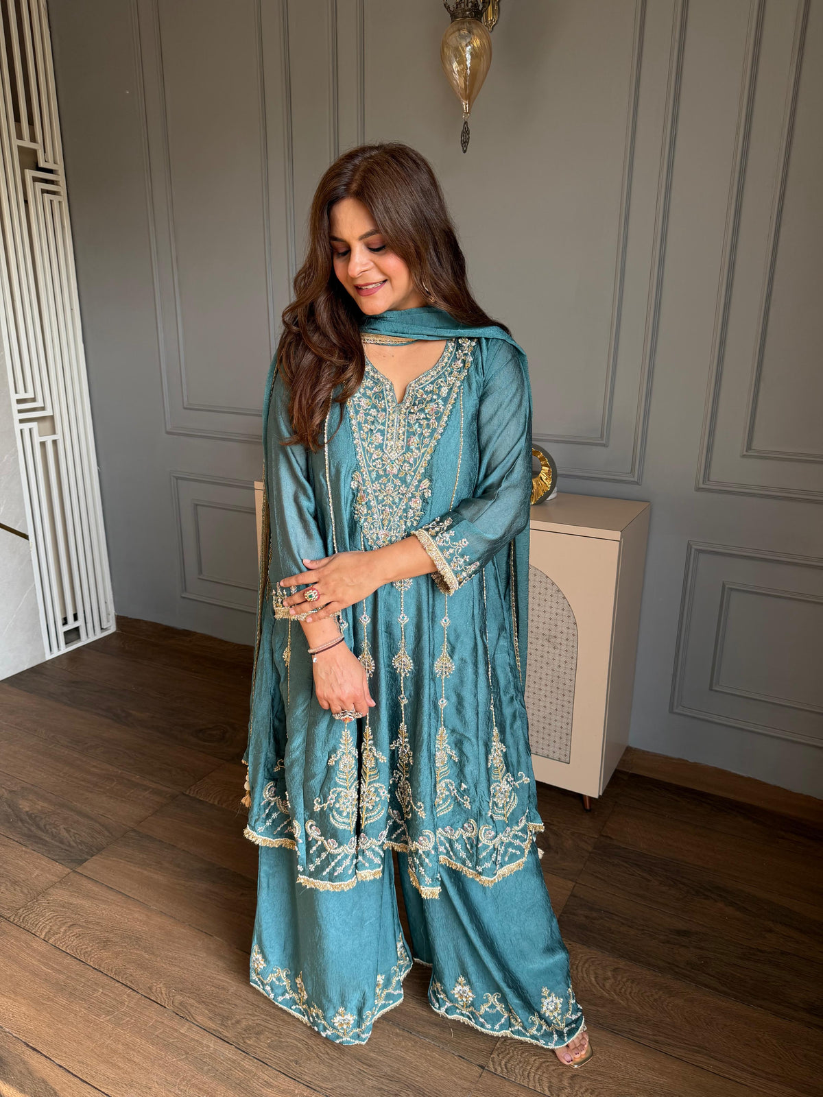 Short hand embroidered anarkali suit with dupatta (Niharika)