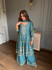 Short hand embroidered anarkali suit with dupatta (Niharika)
