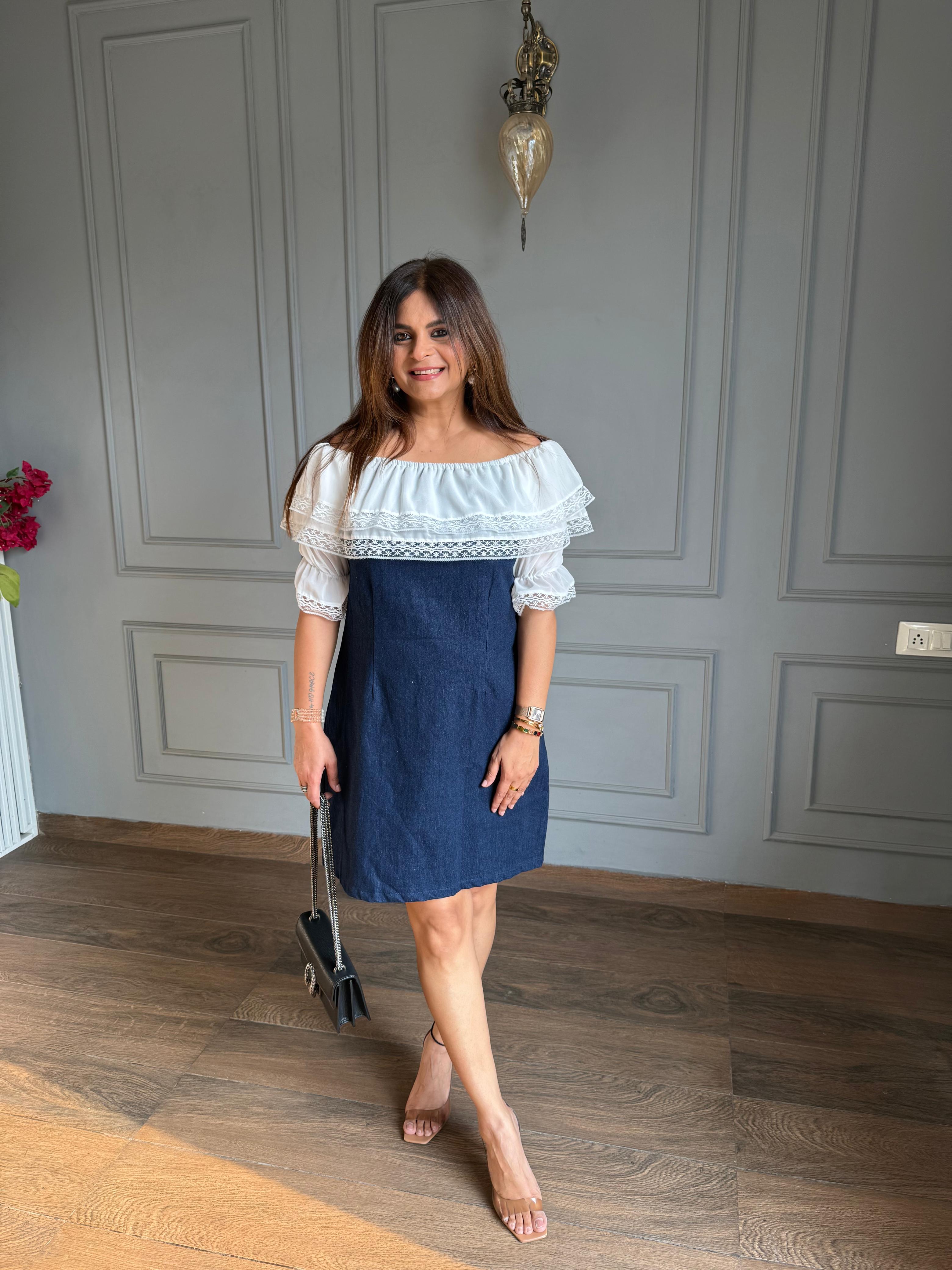 Summer denim off-shoulder dress (Tokyo) – YANA ANJALI