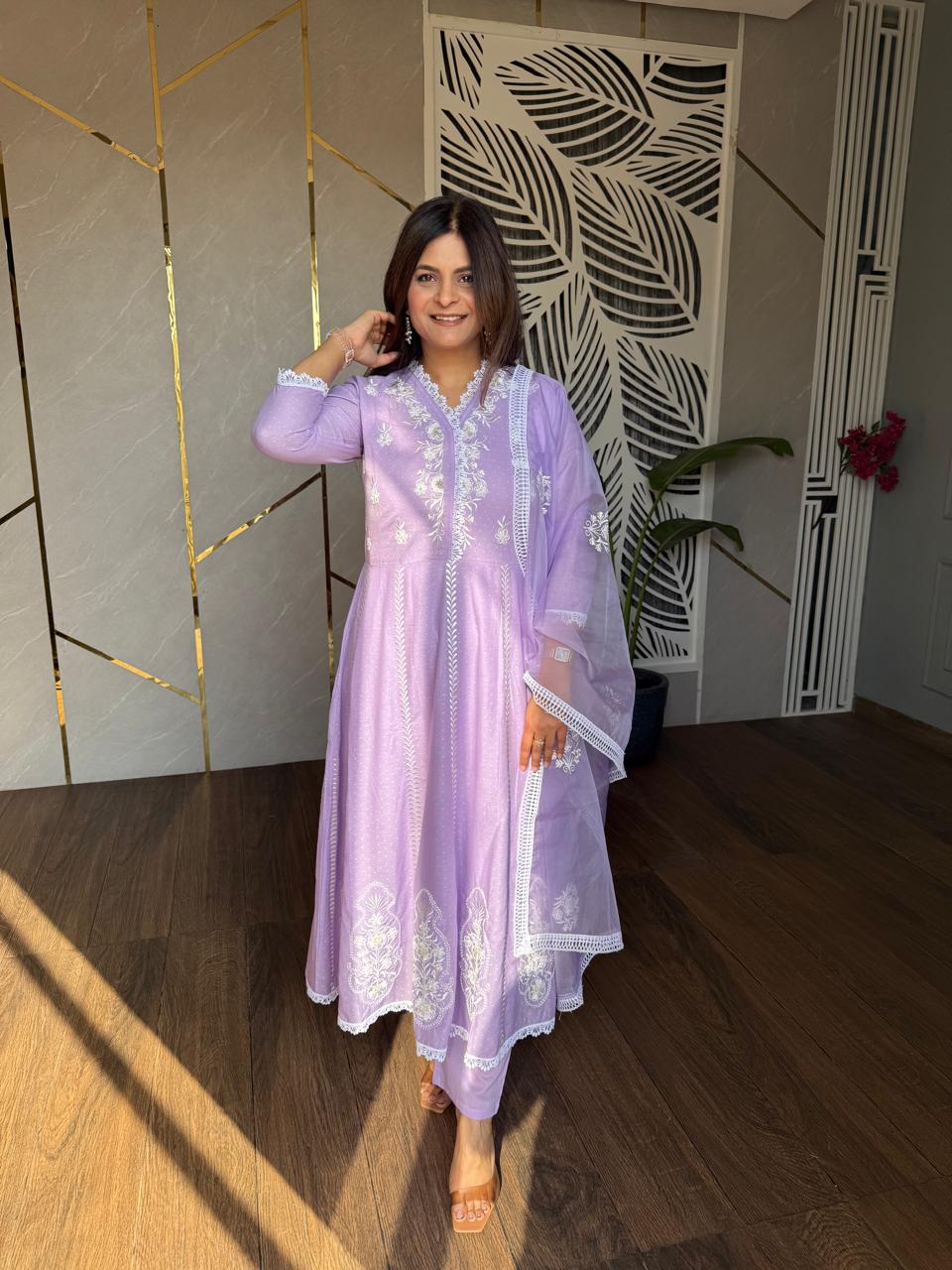 Pure cotton anarkali suit with handwork