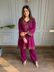 Kashmiri embroided 2 piece woollen co-ord set (Shiraz)