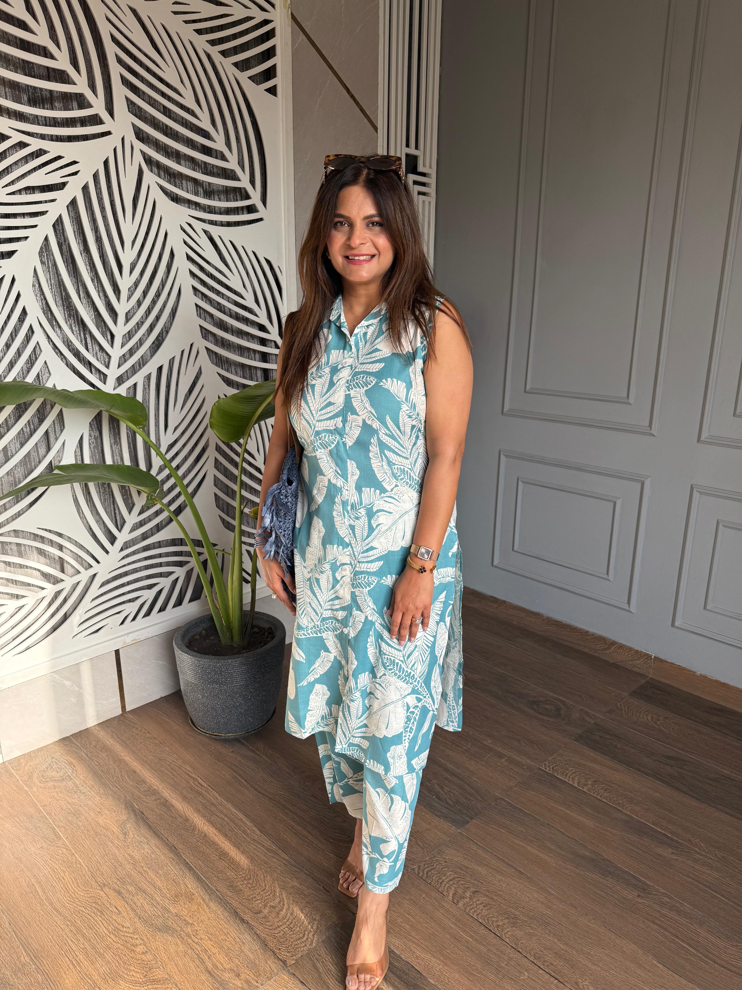 Daily wear floral printed cotton co-ord (Apple)