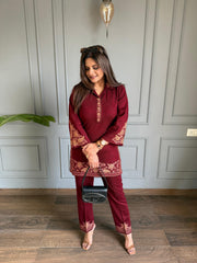 Embroided 2 piece woollen co-ord set (Sky)