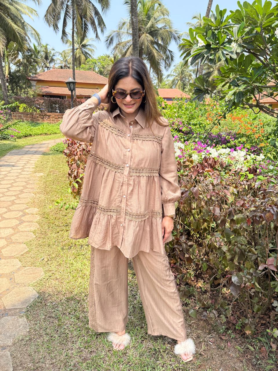Imported fabric loose a line co-ord set (Leaf)