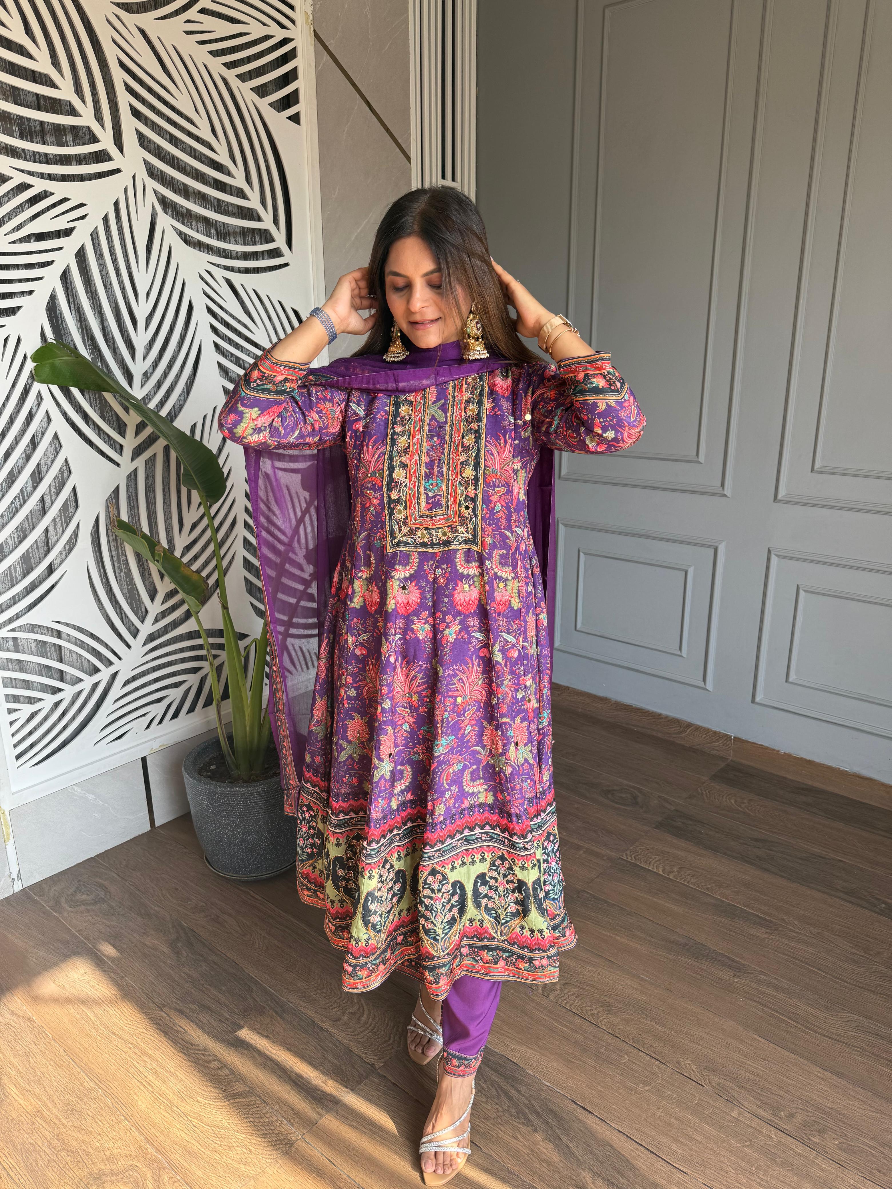 DIGITAL PRINT EMBROIDED CREPE SUITS WITH CHIFON DUPATTA (GULZAR)