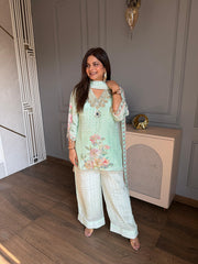 Pure crepe farshi real mirror chiffon suit with dupatta (Sonum)