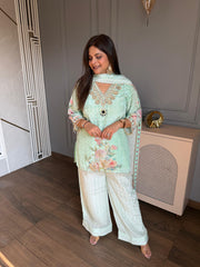 Pure crepe farshi real mirror chiffon suit with dupatta (Sonum)