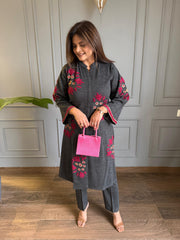 Pure acrylic wool embroided loose style co-ord set (Cementic)