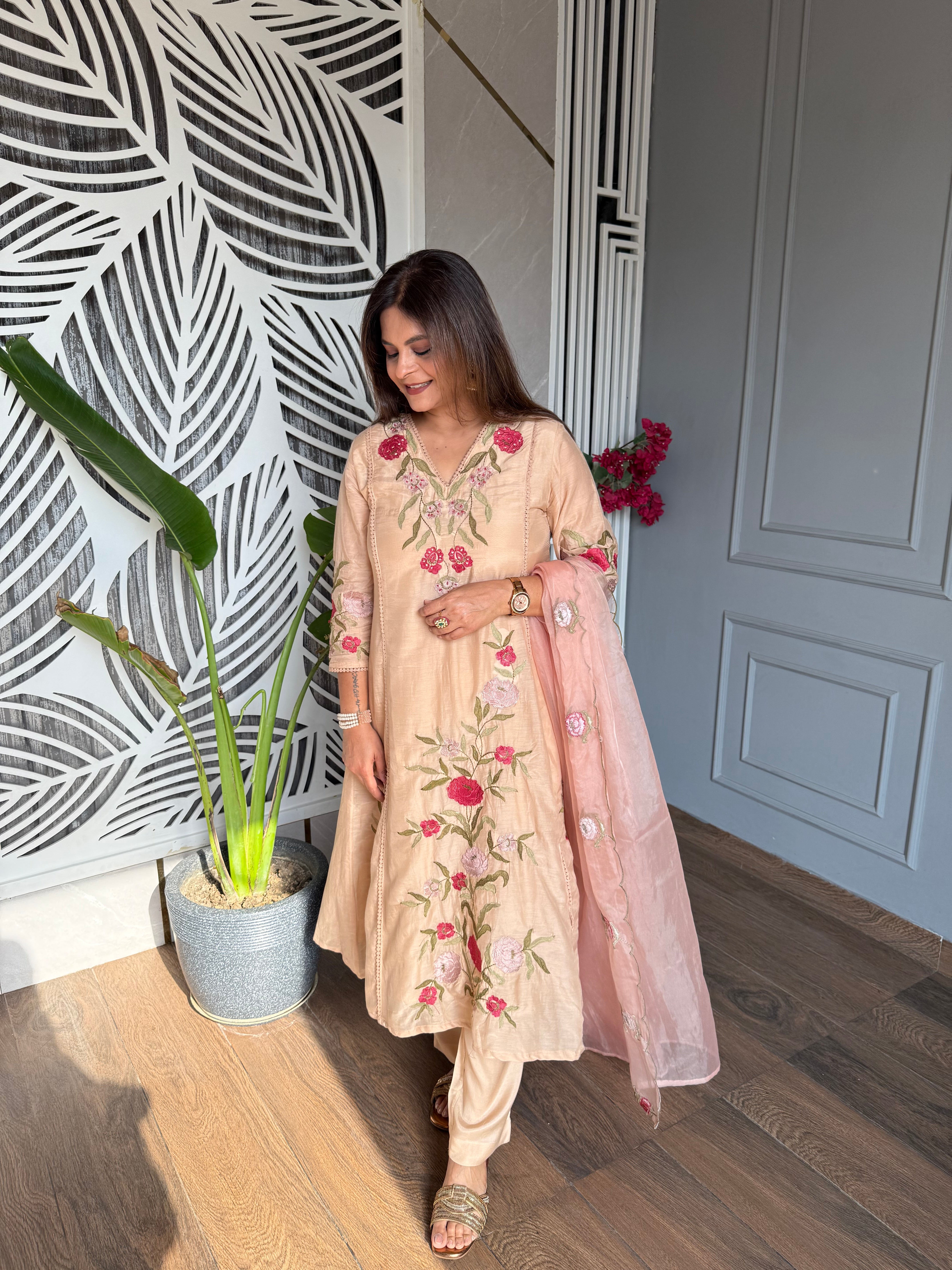 Super soft embroided Chanderi cotton suit (Sunday)