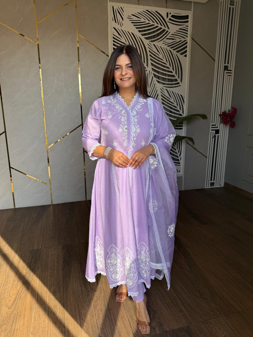Pure cotton anarkali suit with handwork