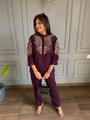 Embroidered super soft co-ord set in cotton lycra strechable fabric (Rashmika)