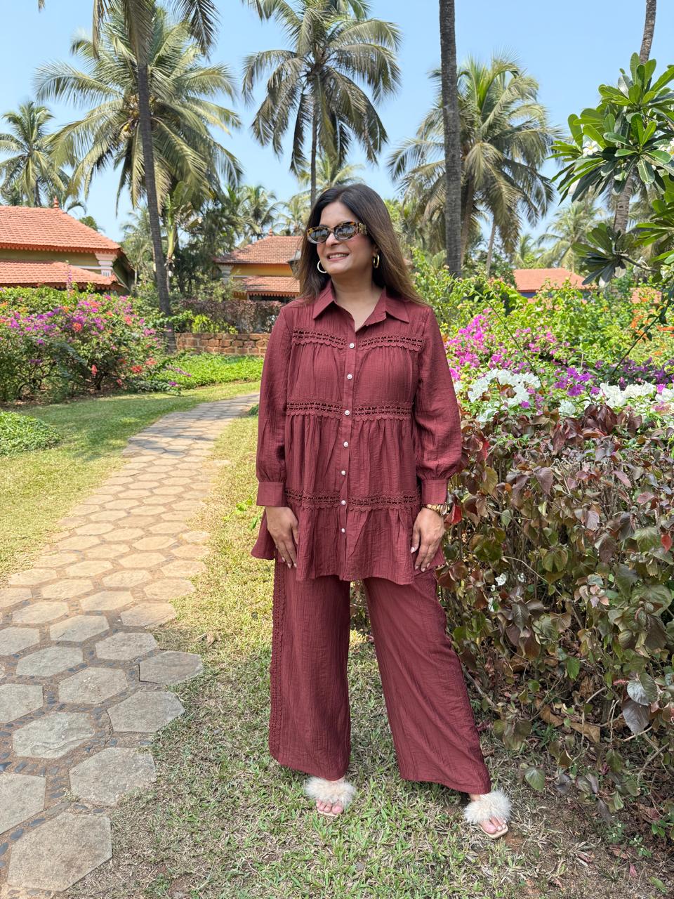 Imported fabric loose a line co-ord set (Leaf)