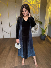 Dualtone velvet plinted embroidered dress (Jennifer)