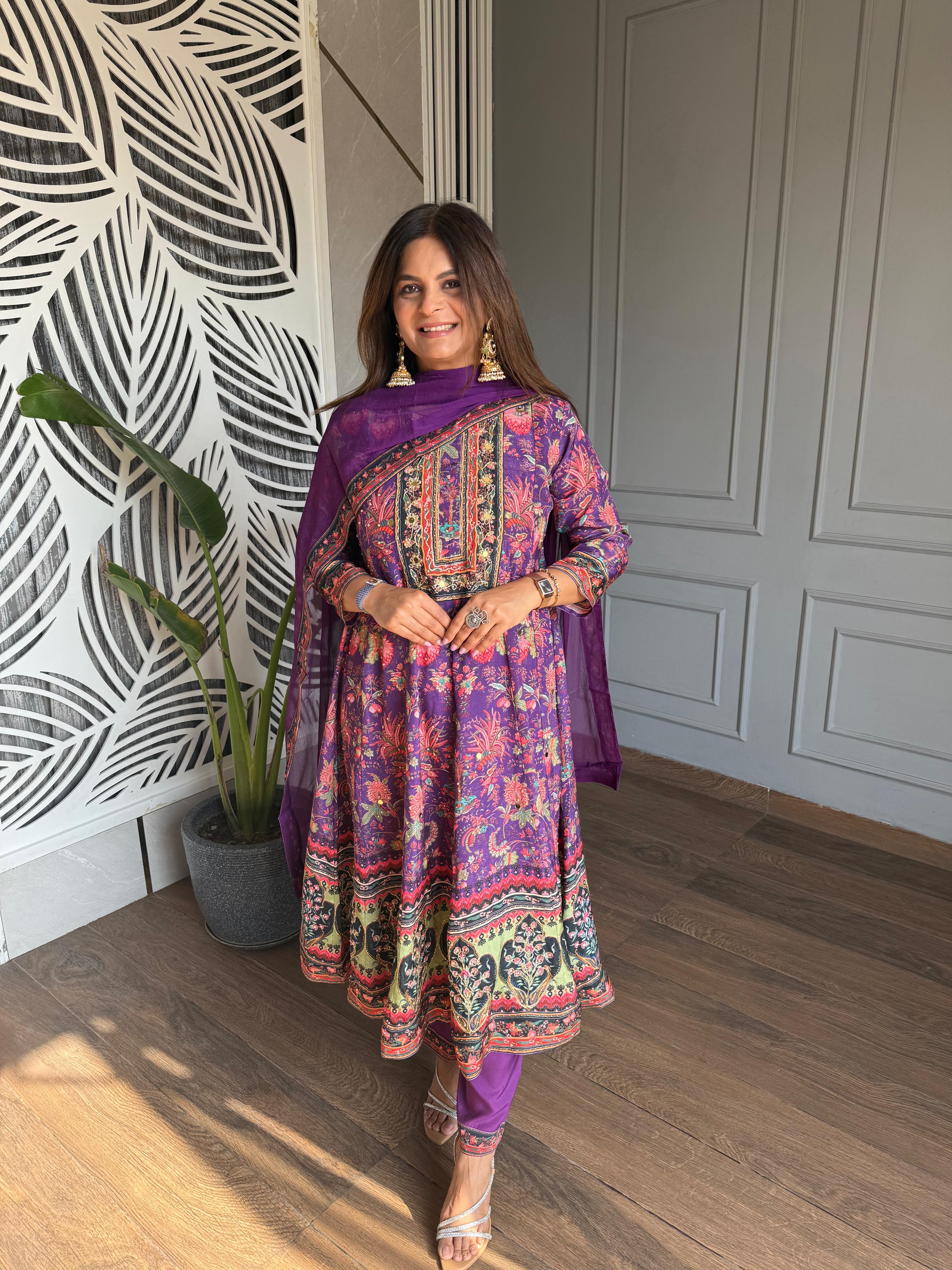 DIGITAL PRINT EMBROIDED CREPE SUITS WITH CHIFON DUPATTA (GULZAR)