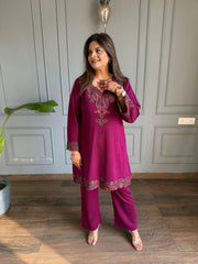 Kashmiri embroided 2 piece woollen co-ord set (Shiraz)