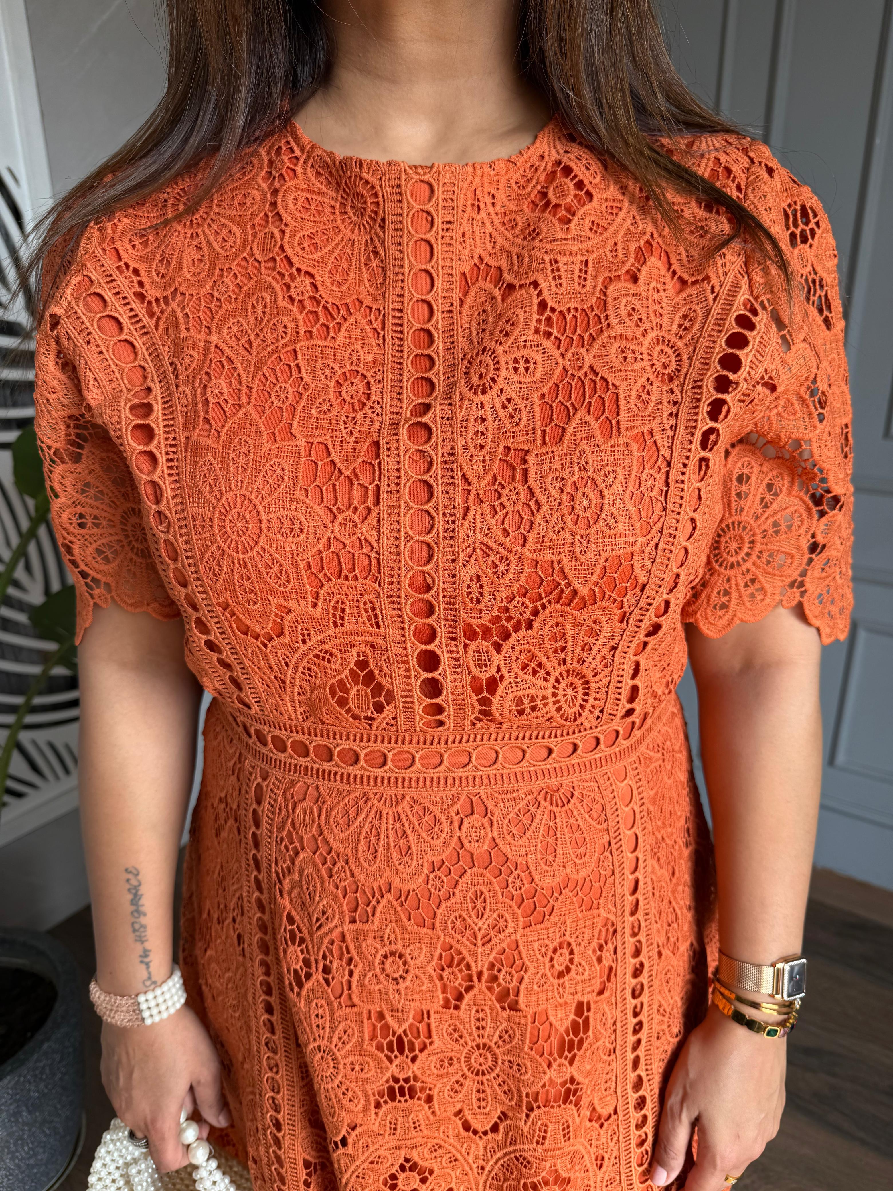 Cotton crochet calf length dress (Love)