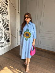 Embroidered cotton denim dress (Qira)