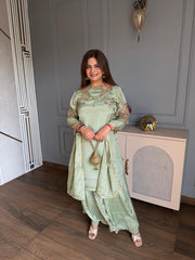 Beautiful hand embroidered sharara chinnon suit