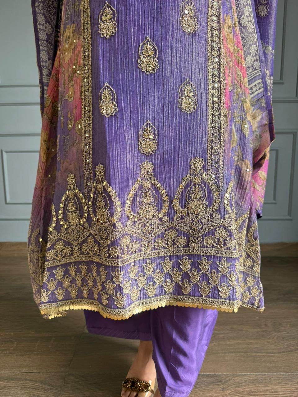 Tissue silk embroided suit (Saaz)