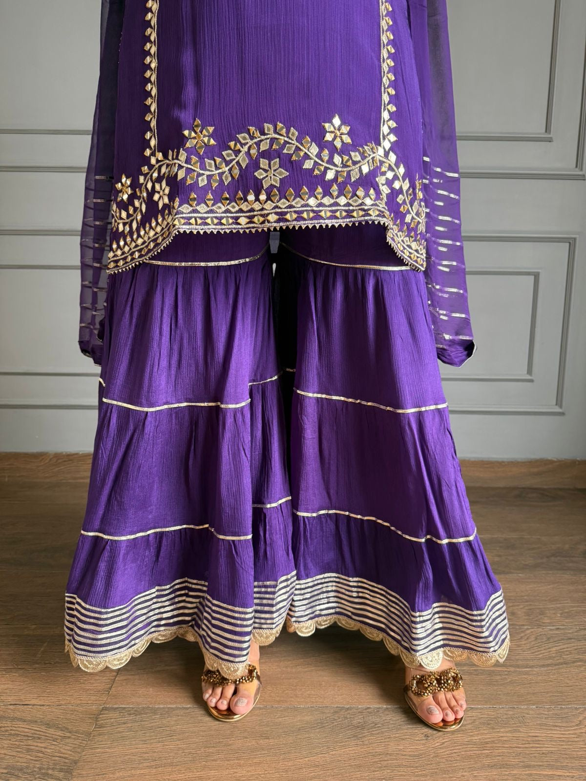 Pure chinnon hand work mirror grara suit with full chiffon dupatta (ishq)