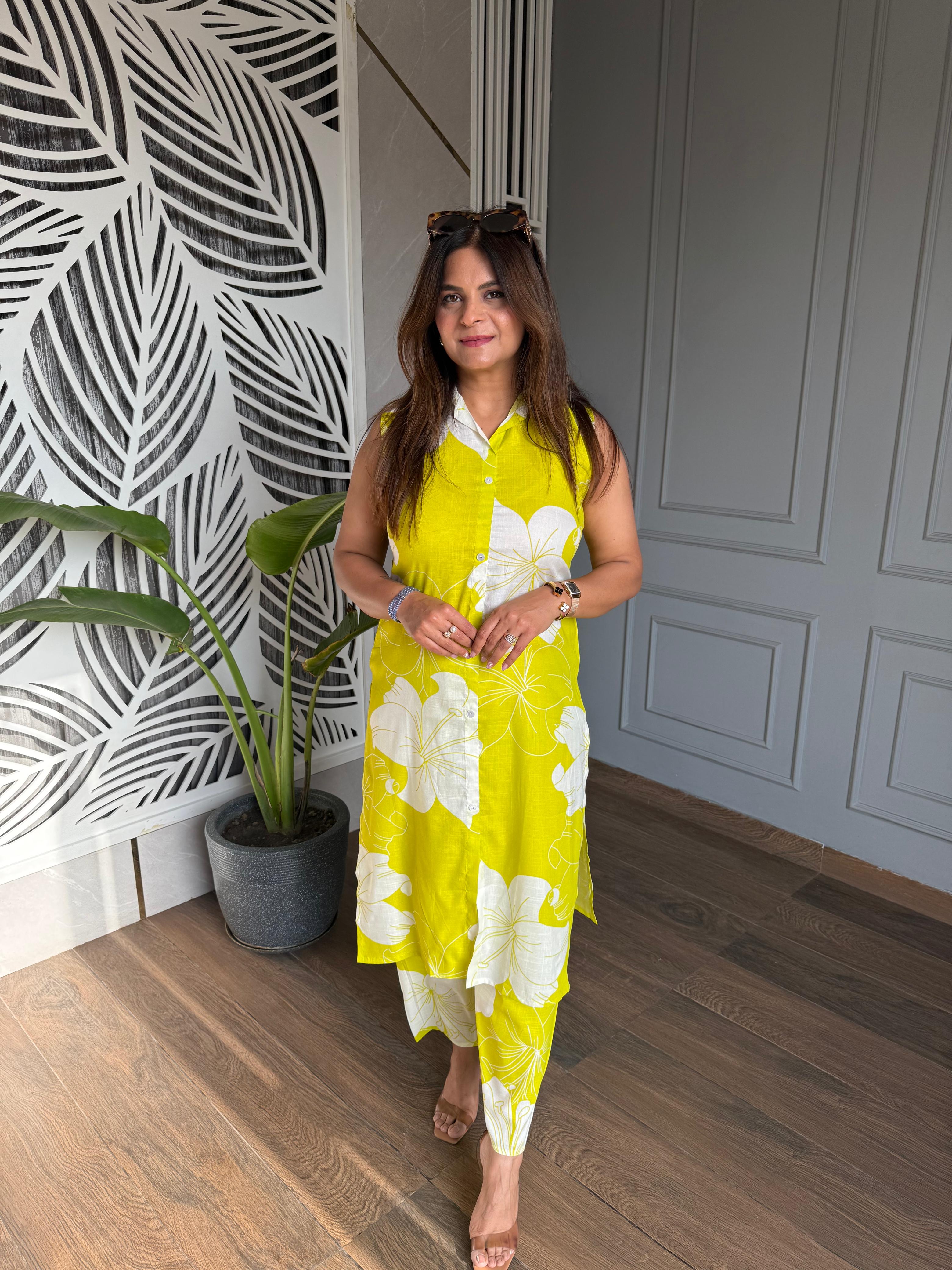 Daily wear floral printed cotton co-ord (Apple)