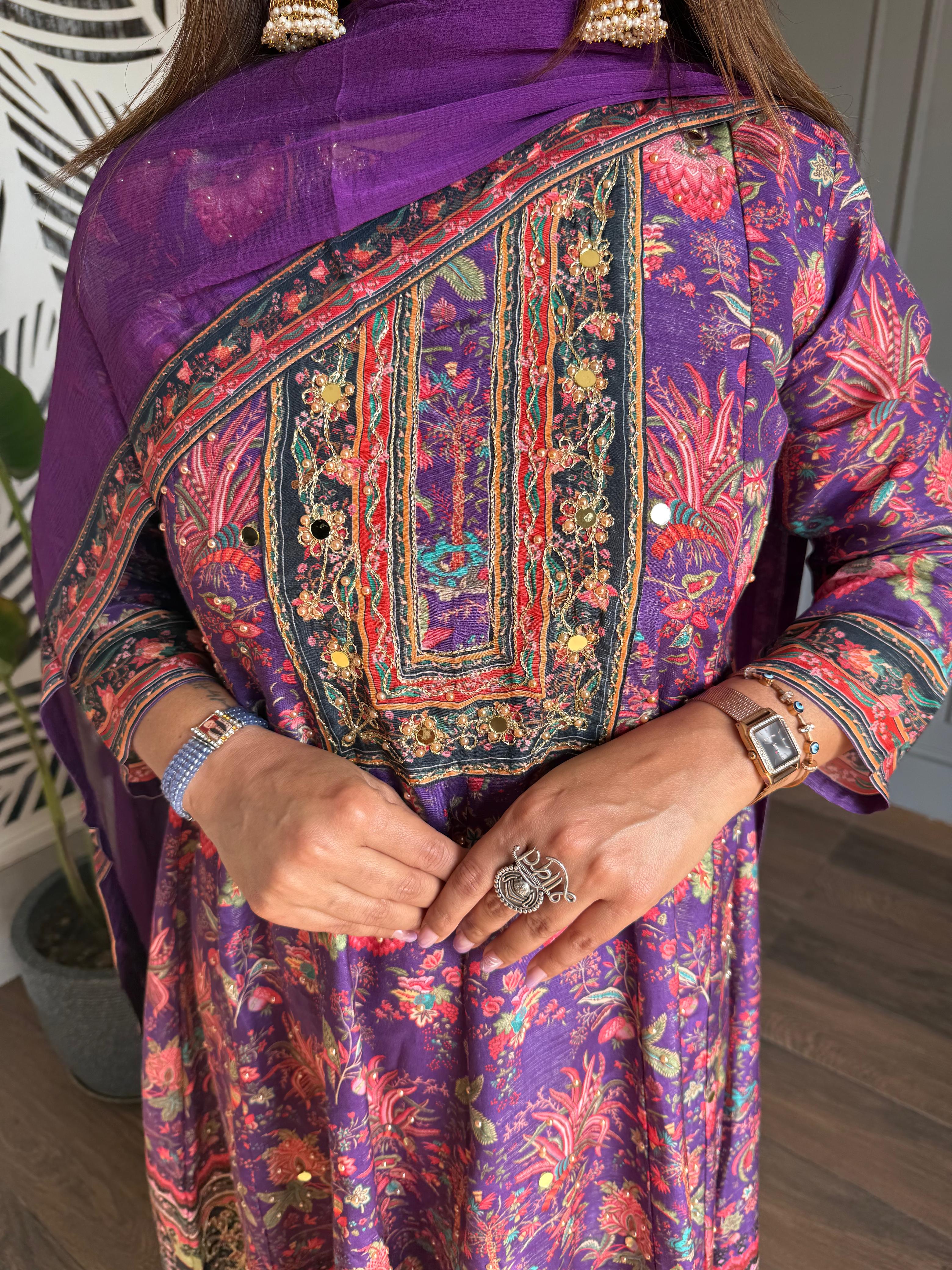 DIGITAL PRINT EMBROIDED CREPE SUITS WITH CHIFON DUPATTA (GULZAR)