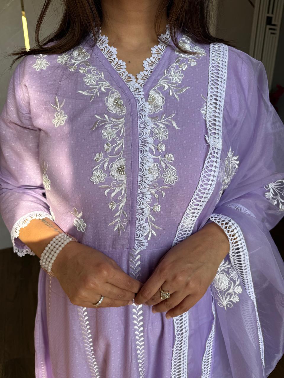 Pure cotton anarkali suit with handwork