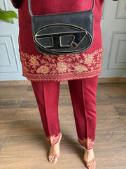Embroided 2 piece woollen co-ord set (Sky)