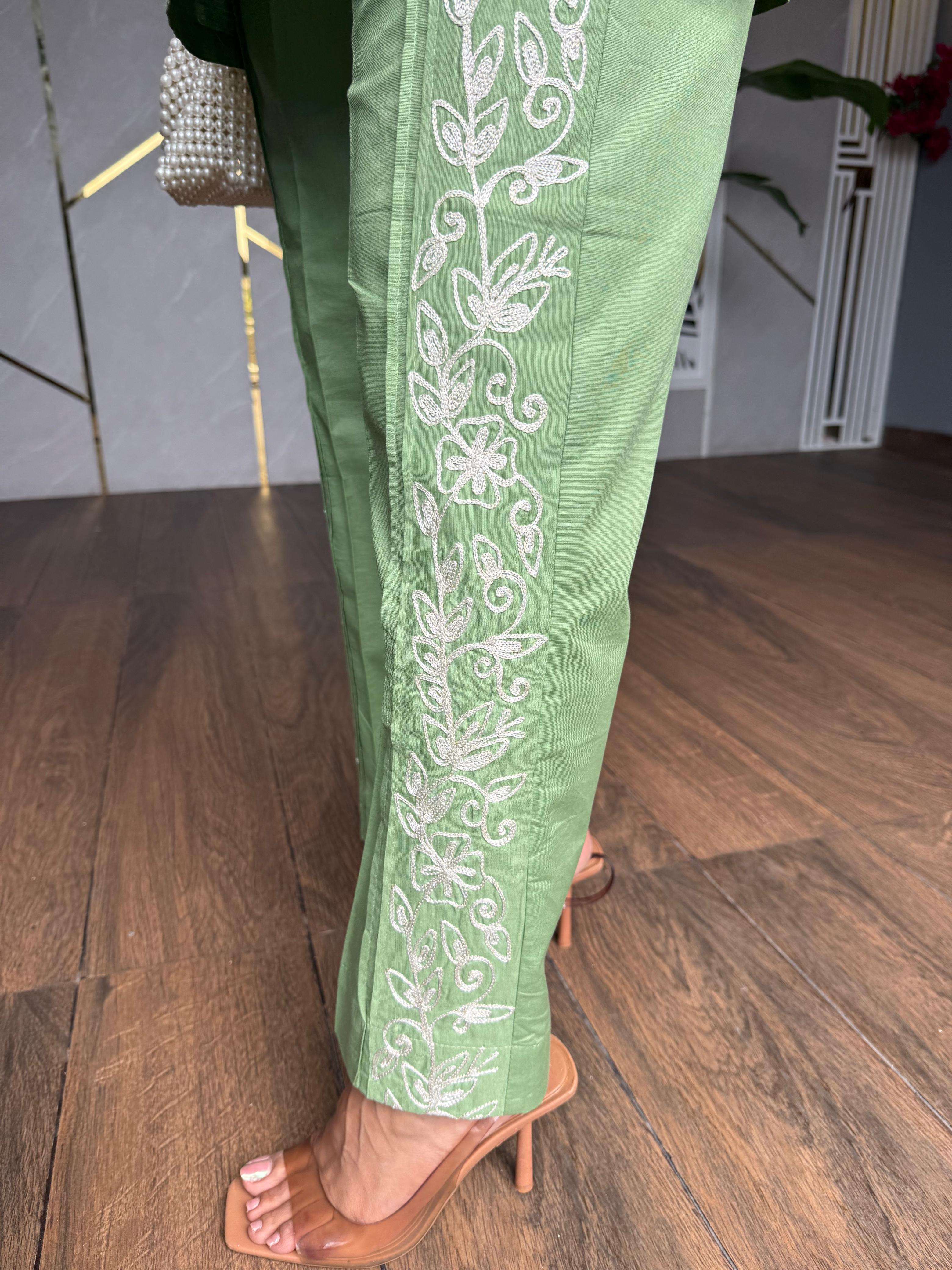 Kashmiri embroided linen co-ord set (coconut)
