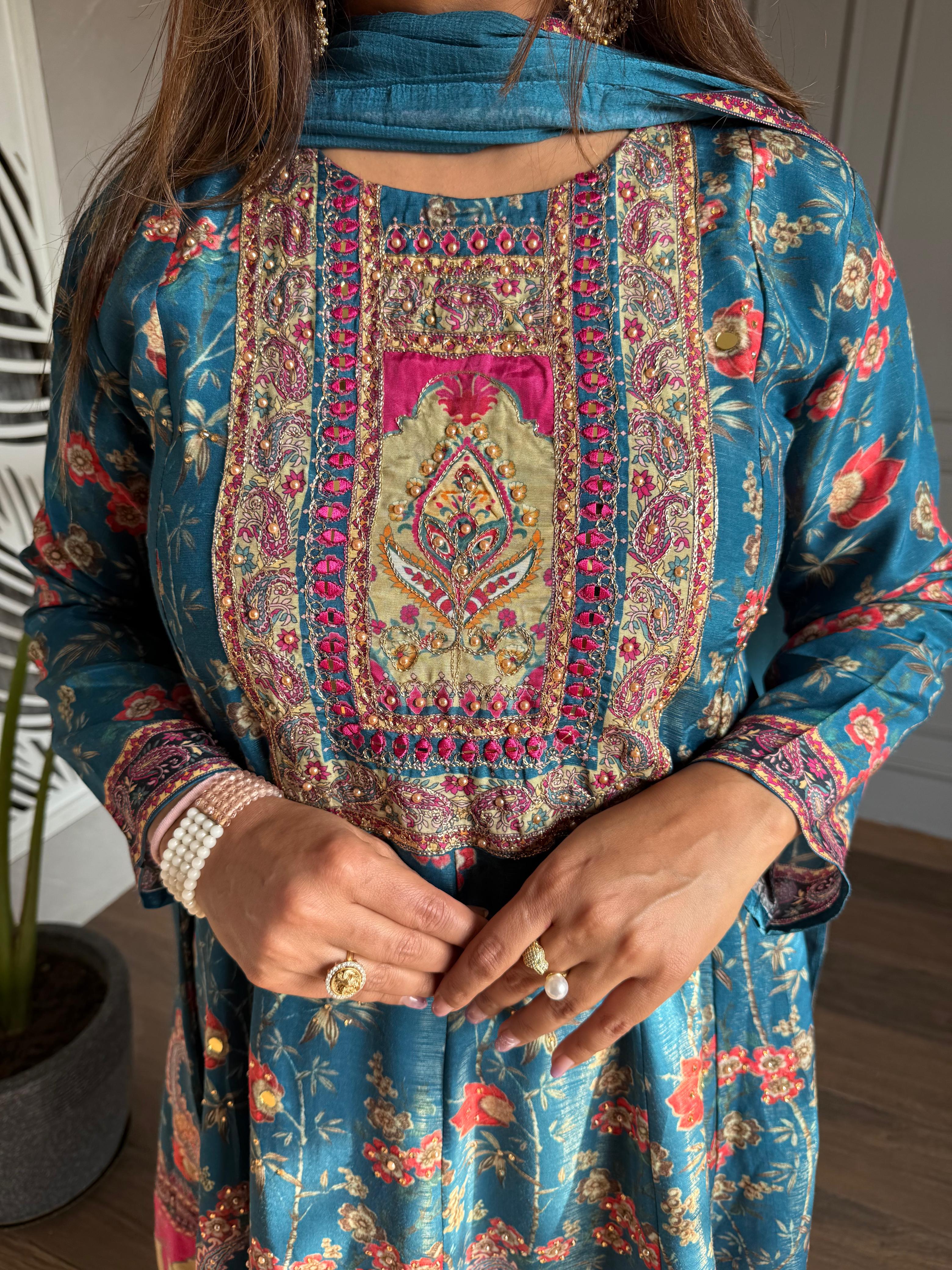 DIGITAL PRINT EMBROIDED CREPE SUITS WITH CHIFON DUPATTA (GULZAR)