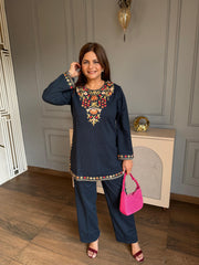 Beautiful corduroy velvet kashmiri embroidered co-ord set (Saima)