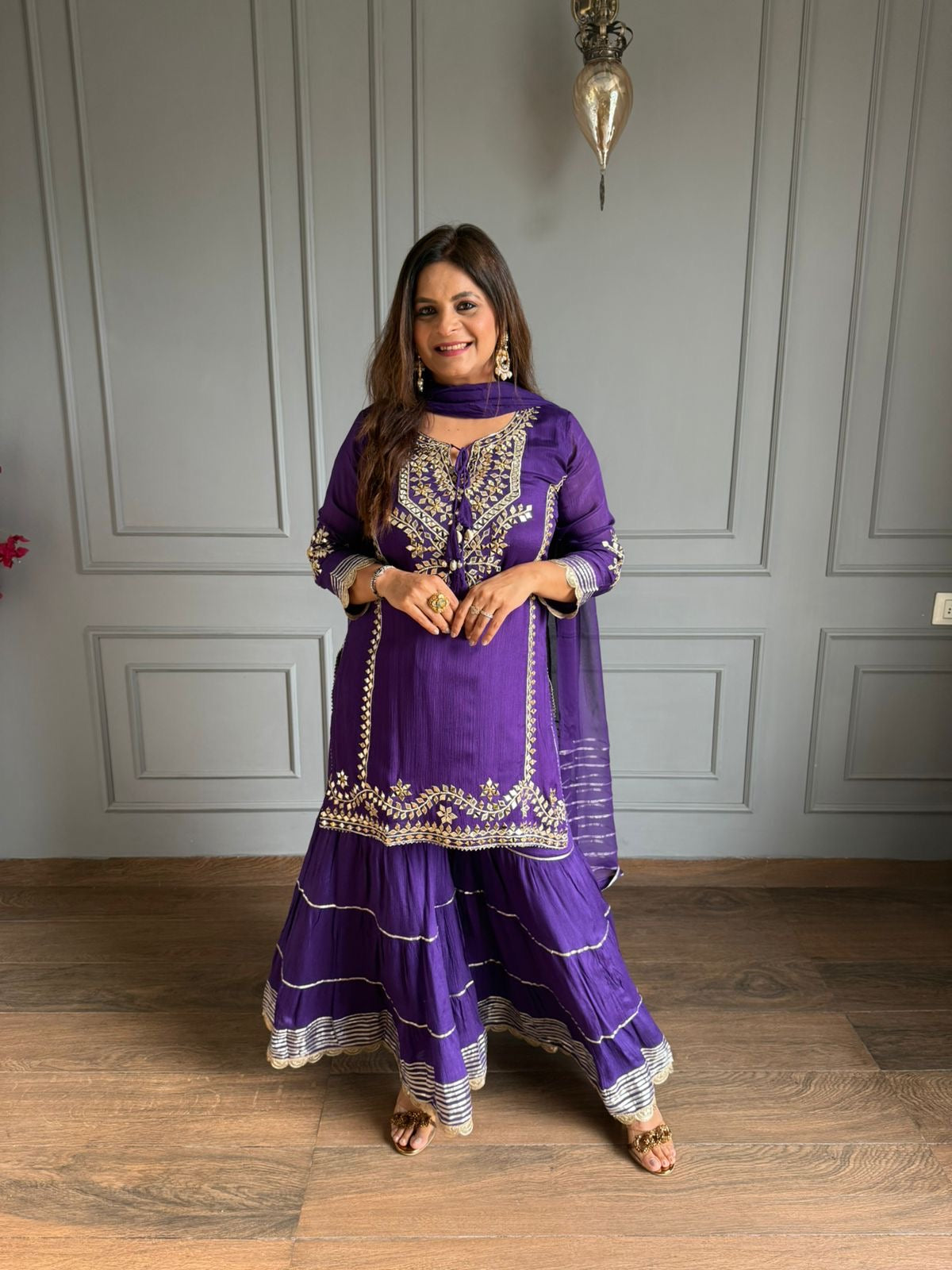 Pure chinnon hand work mirror grara suit with full chiffon dupatta (ishq)