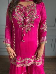Pure chinnon hand work mirror grara suit with full chiffon dupatta (ishq)