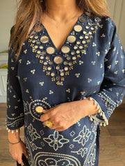 Mirror work natural crepe co-ord set (Avni)