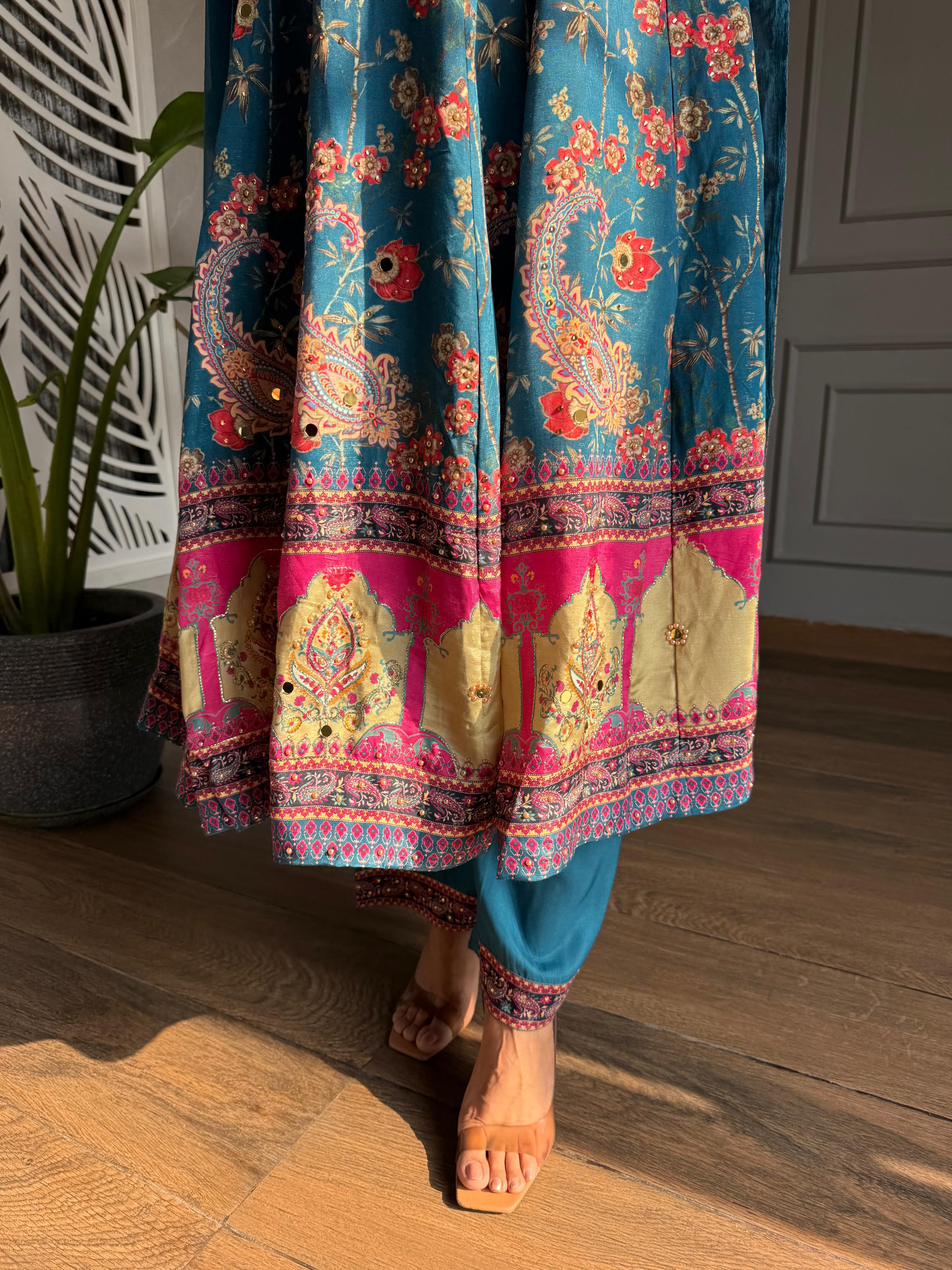 DIGITAL PRINT EMBROIDED CREPE SUITS WITH CHIFON DUPATTA (GULZAR)
