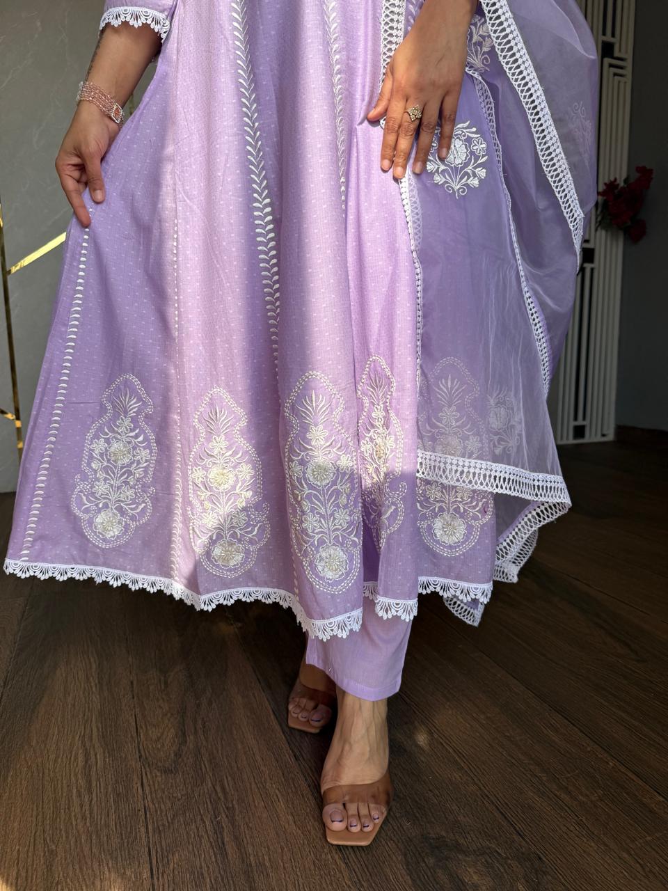 Pure cotton anarkali suit with handwork