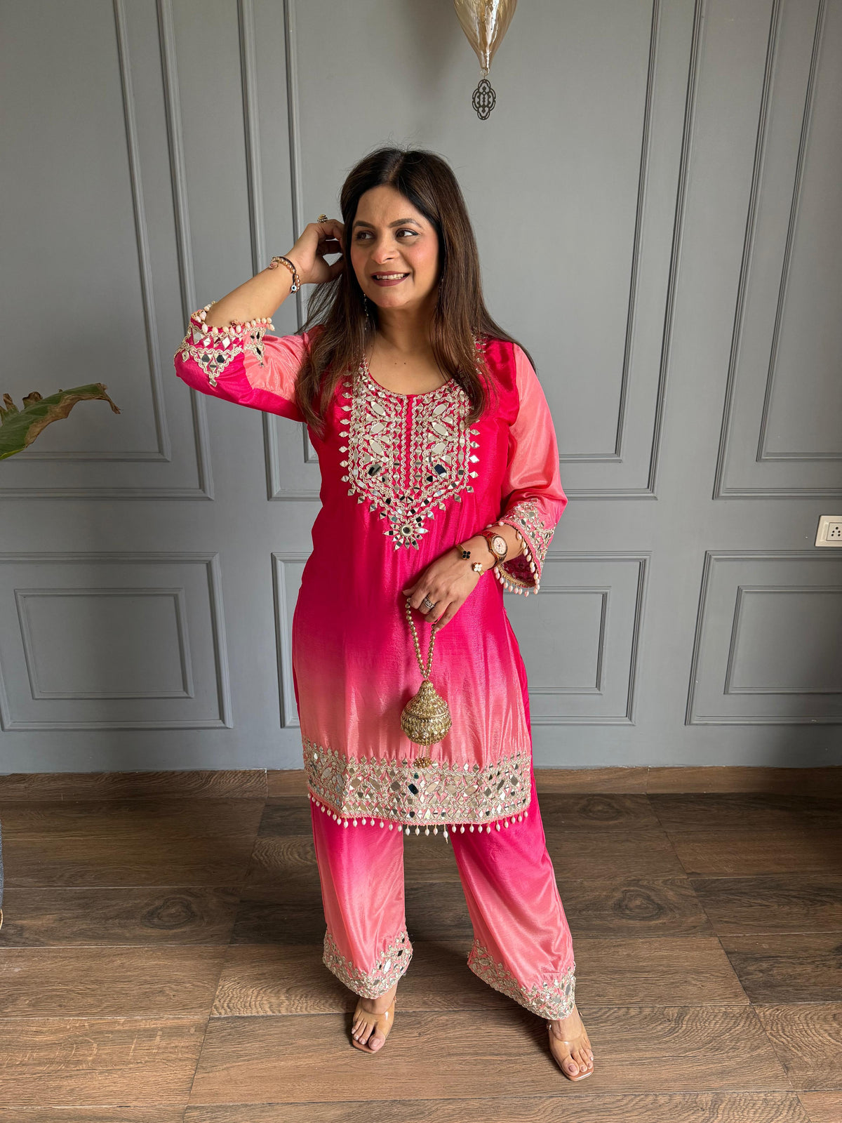 Beautiful real mirror detailing ombre co-ord set (Lavanya)