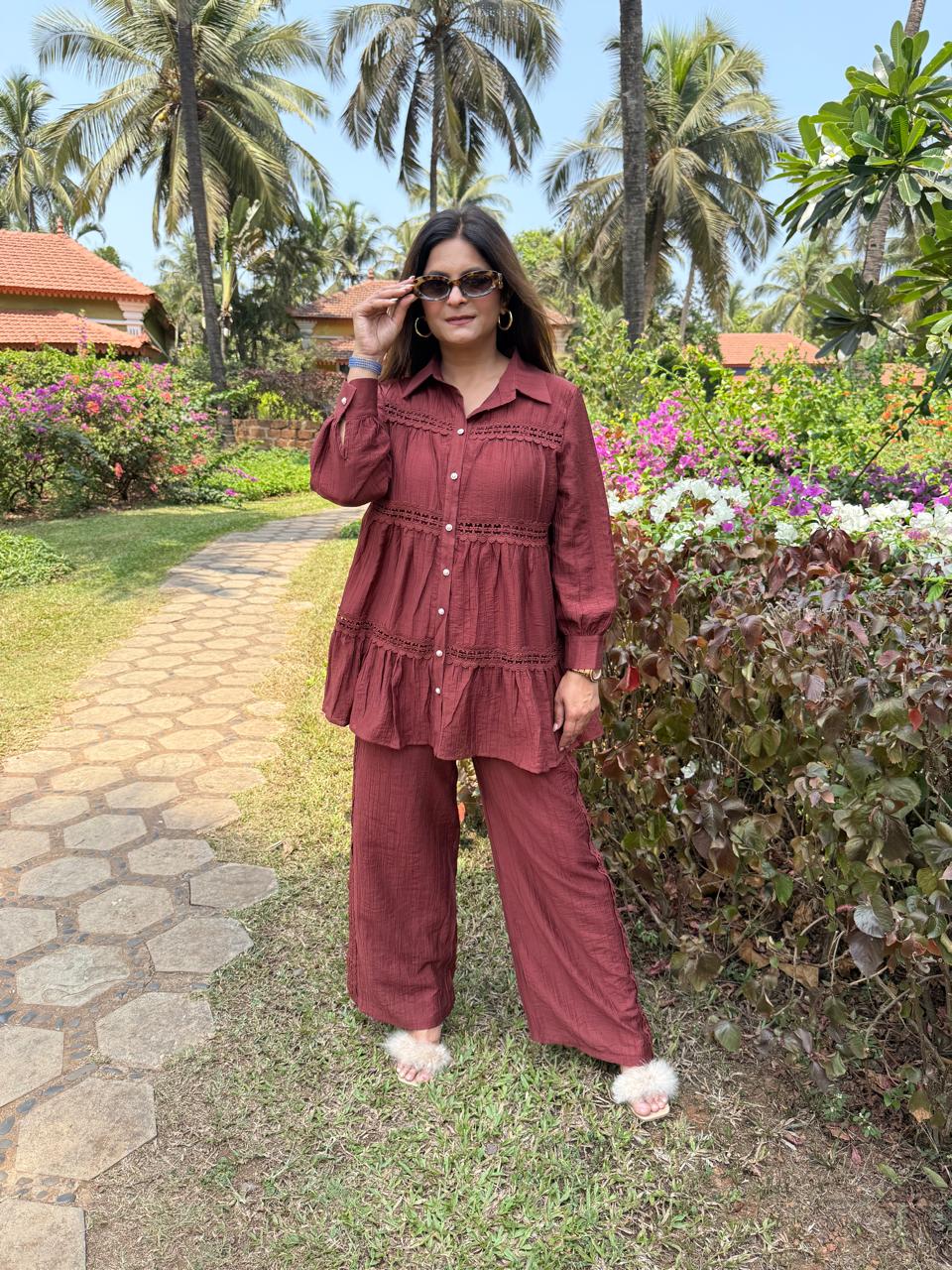 Imported fabric loose a line co-ord set (Leaf)