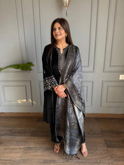 Super soft and premium velvet suit with banarasi printed dupatta (Mogra)