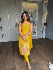 Hand embroided tissue silk suit