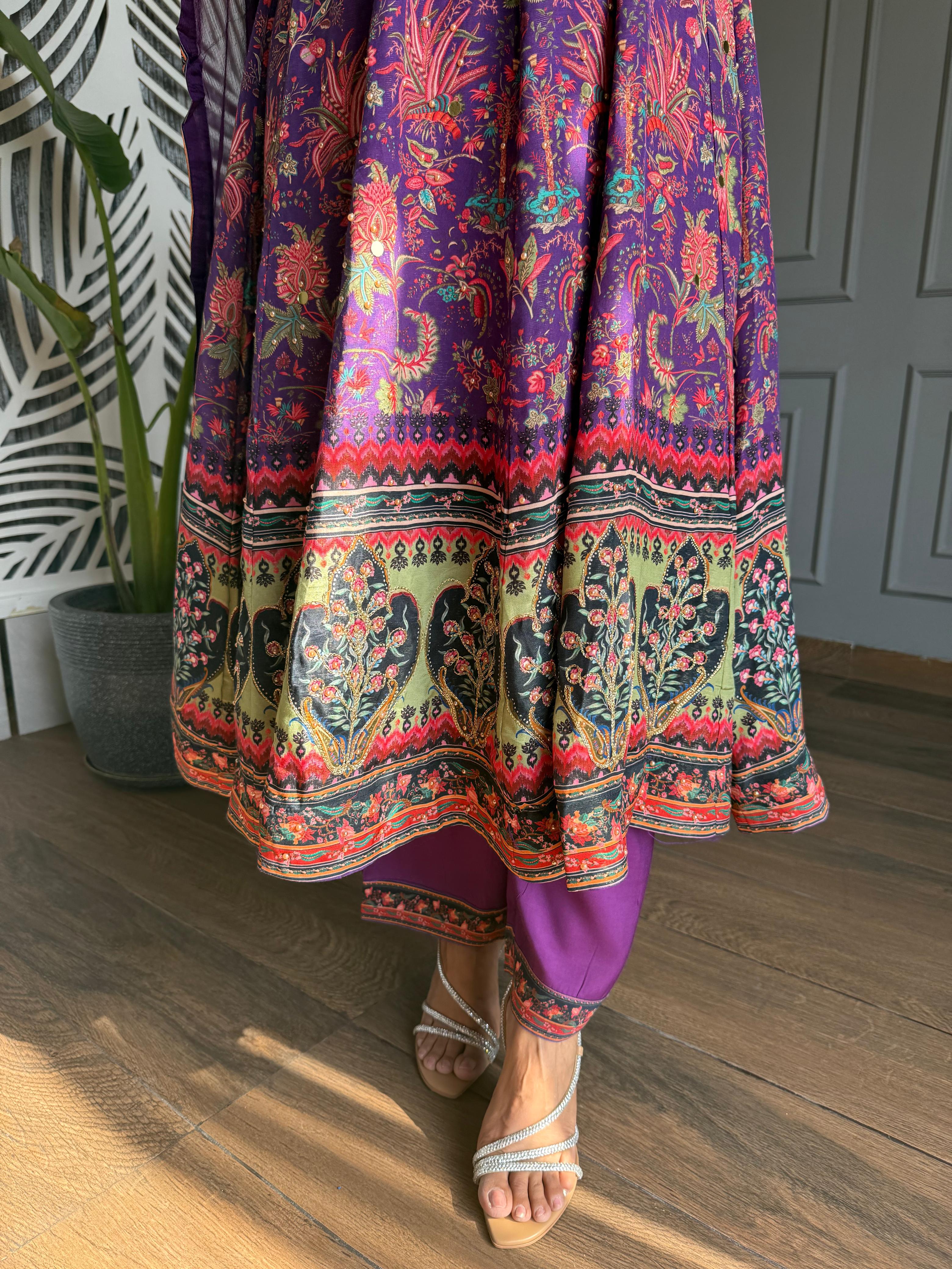 DIGITAL PRINT EMBROIDED CREPE SUITS WITH CHIFON DUPATTA (GULZAR)