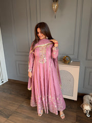 Beautiful long length anarkali suit with leather work detailing (Mansha)