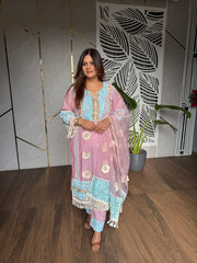 Mul chanderi embroided suit