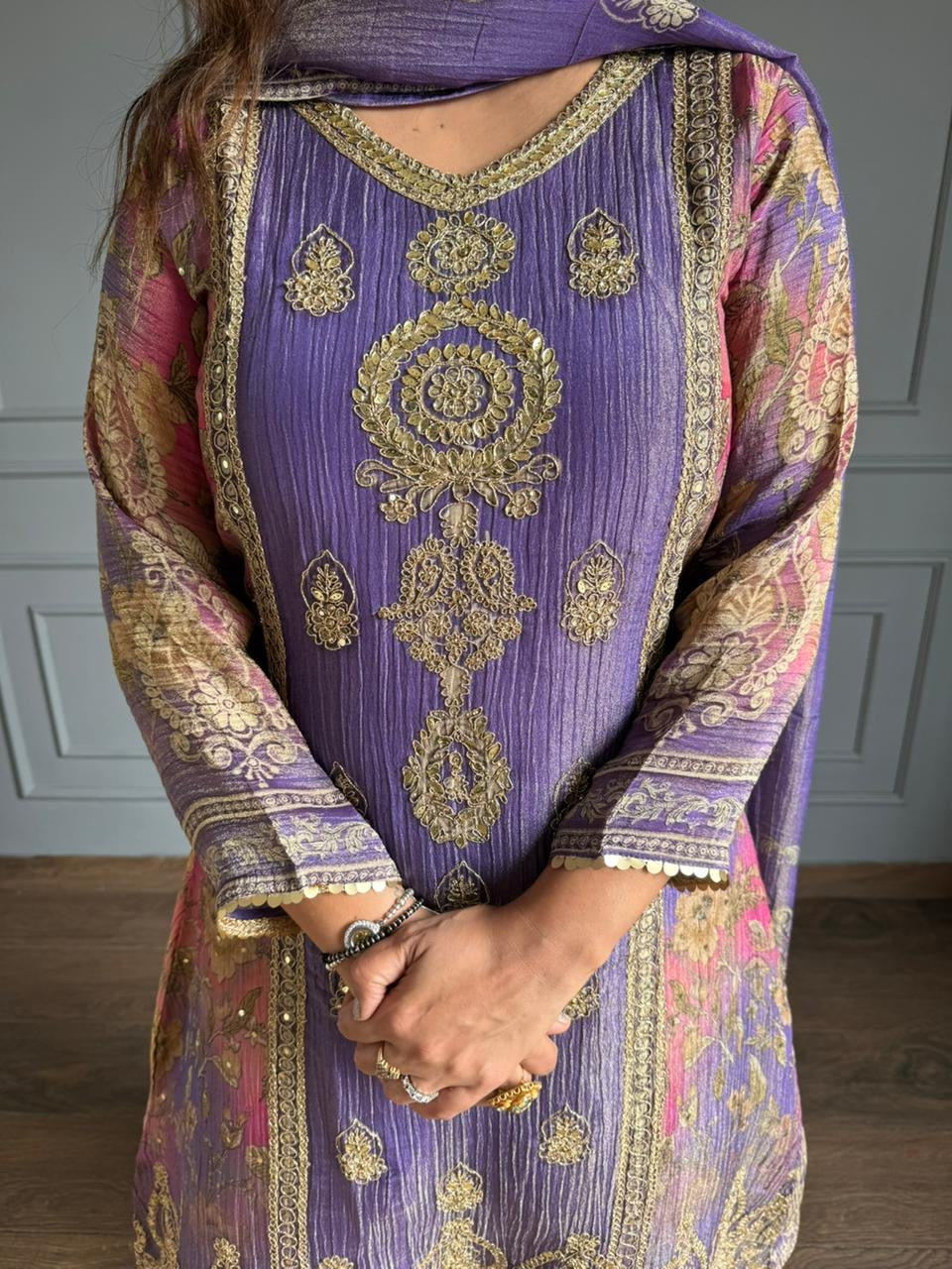 Tissue silk embroided suit (Saaz)
