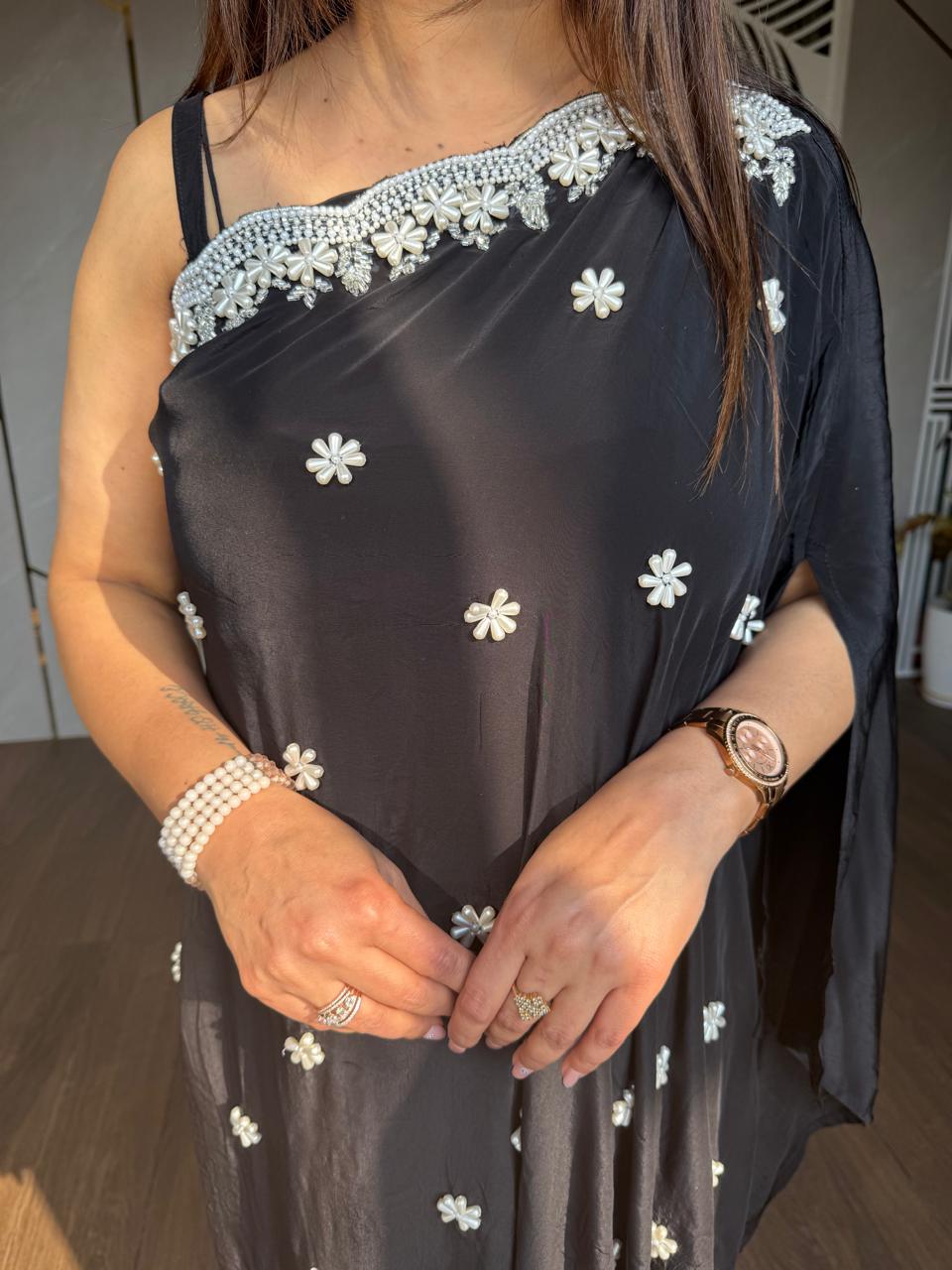 Crepe pearl embroided co-ord set